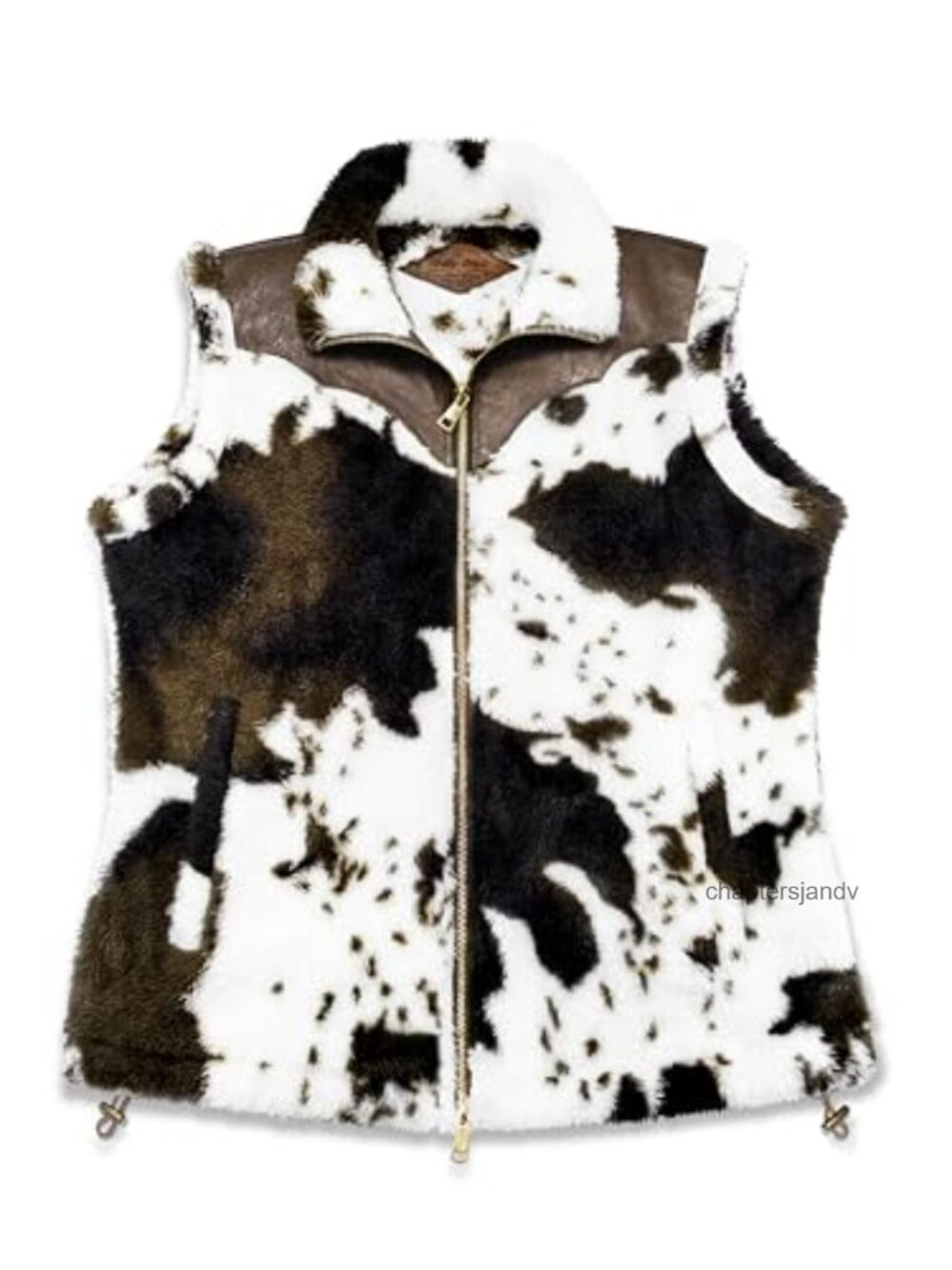 Women's Fuzzy Cow Print Sherpa Fleece Vest Sleeveless Western Outerwear